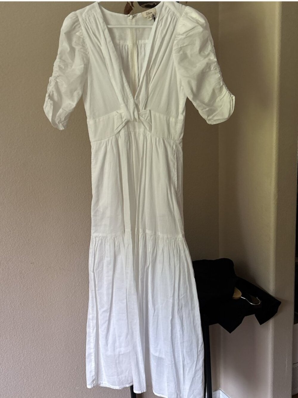 Elan White Eyelet Cotton Maxi Dress Small Boho Summer Beach Tiered Sun Dress